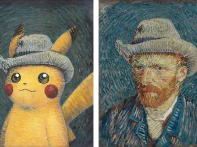 Pikachu takes van Gogh&#39;s place in this recreation of Self-Portrait with Grey Felt Hat&nbsp;(1887)