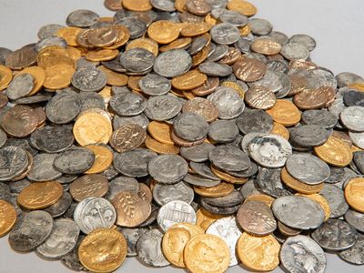 The 404 coins discovered in a muddy field near Bunnik, a village in the Netherlands, in 2023 and 2024