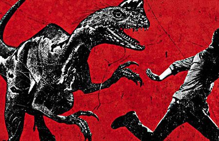 A teaser poster for Terra Nova shows off an imaginary dinosaur called the "Slasher."