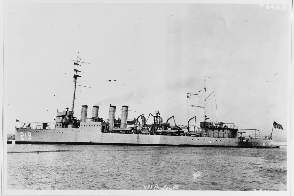 Black and white photo of warship