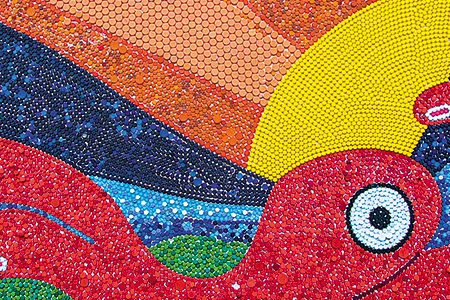 A mosaic of 60,000 bottle caps