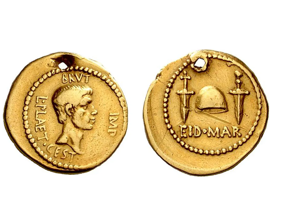 A Roman Coin Minted as a Salute to Julius Caesar's Assassination