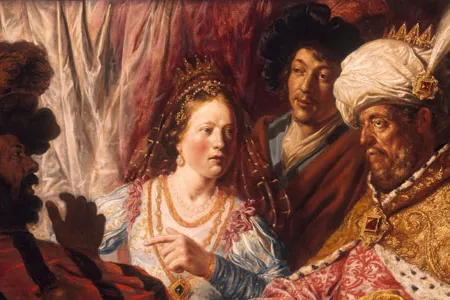 The Feast of Esther, painted by Lievens c. 1625, was identified for years in 20th-century art texts as an early Rembrandt.  Like Rembrandt, Lievens used contrasts of light and shadow to add drama.