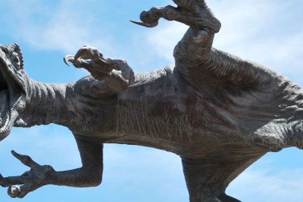A high-kicking Utahraptor outside the College of Eastern Utah's Prehistoric Museum in Price