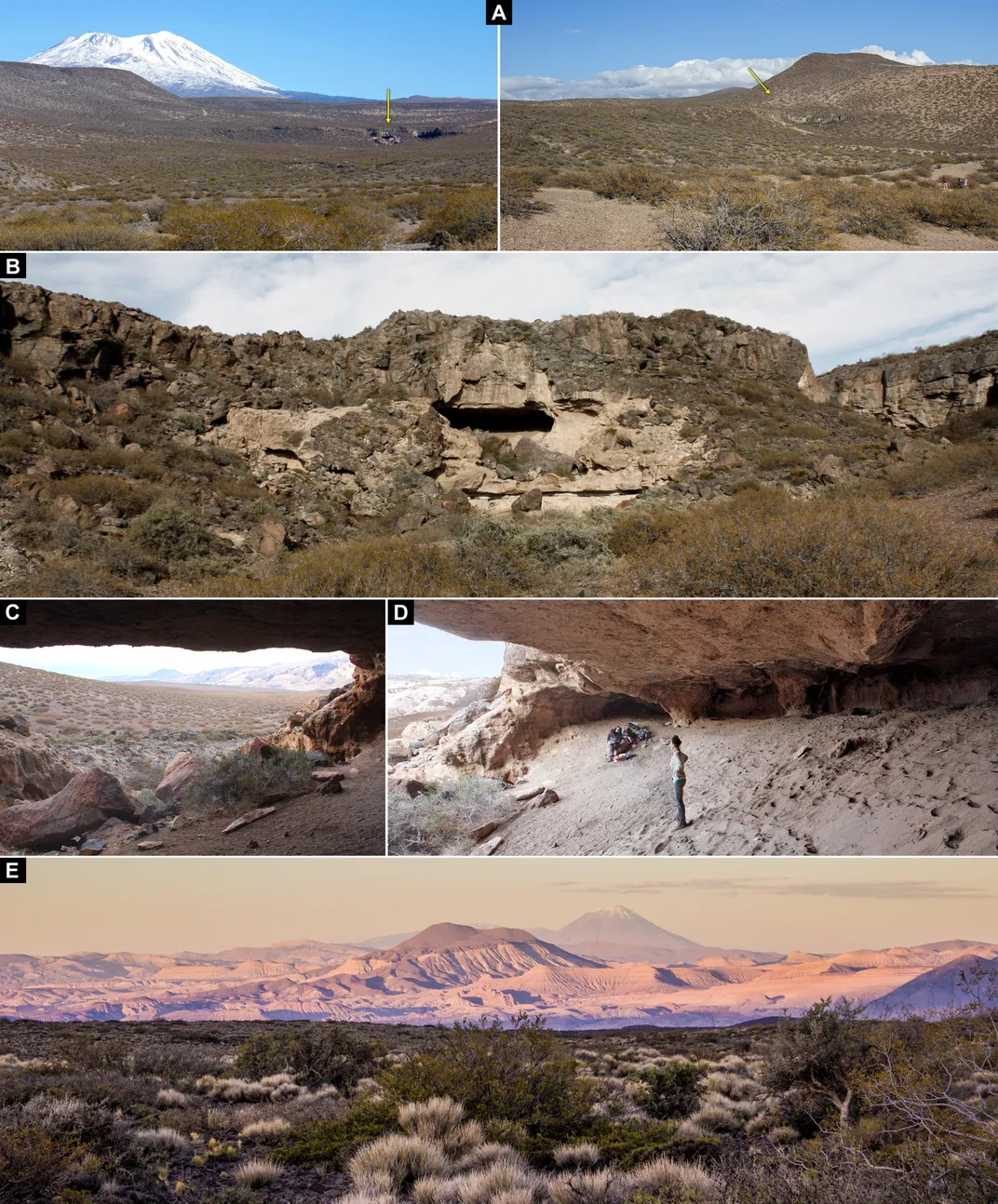 views of and from the cave study site in the Patagonian desert