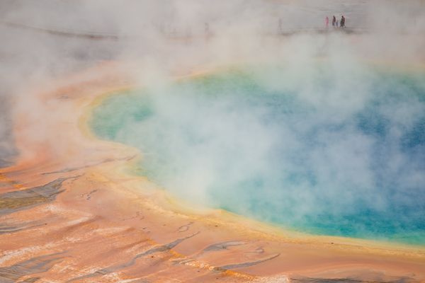 Tourists finding their way through Yellowstone's Grand Prismatic thumbnail