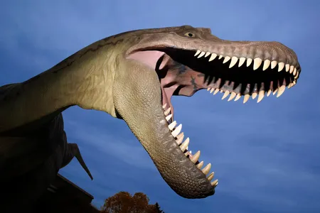 Beware of this meat-eating Albertosaurus on the Royal Tyrrell Museum plaza.
