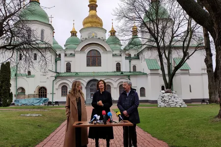 Audrey Azoulay, UNESCO's director-general, meeting with Ukrainian officials during her visit to the country last week