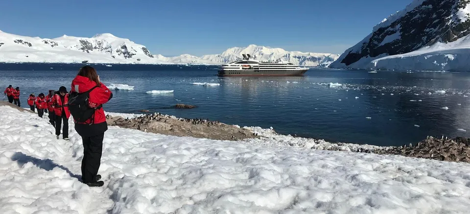  Looking out at Le Boréal from an iceberg. Credit: Katryn Wiese