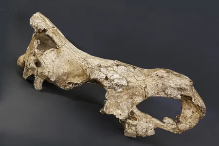 The skull of the 1.77-million-year-old Stephanorhinus rhino. 