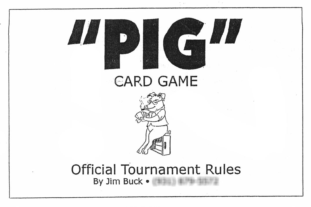Text in a document: PIG Card Game Official Tournament Rules. By Jim Buck.