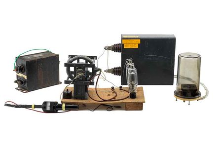 A prototype gene gun developed by Dennis McCabe and Brian Martinell in 1986 delivered new genetic material into the cells of plants.