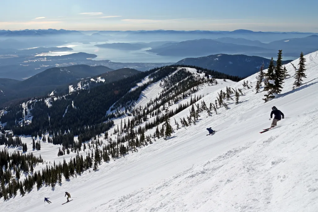 Ski slopes with big lake in the background