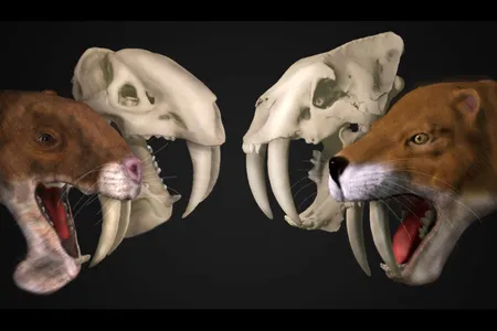 South America was home to the marsupial sabertooth, illustrated on the left, while North America was home to the smilodon, on the right. The species competed with each other&nbsp;after the Panamanian land bridge connected North and South America.