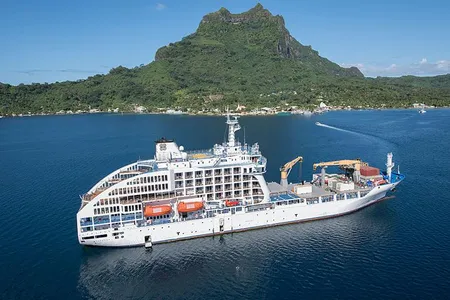 The Aranui 5 is a passenger-freighter vessel that makes 14-day voyages between Tahiti and the Marquesas Islands.