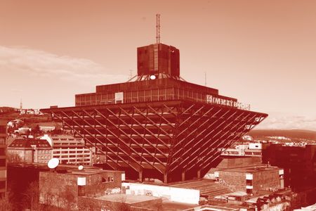The Slovak Radio Building, an inverted pyramid completed in 1983, has been called “one of the ugliest buildings in the world.” Recording studios at the center are surrounded by outward-facing offices. Its heavy weight and rough texture seem to capture the grim, waning years of Communist Party rule.