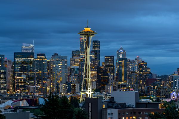 Space Needle in Downtown Seattle during Blue Hour. thumbnail