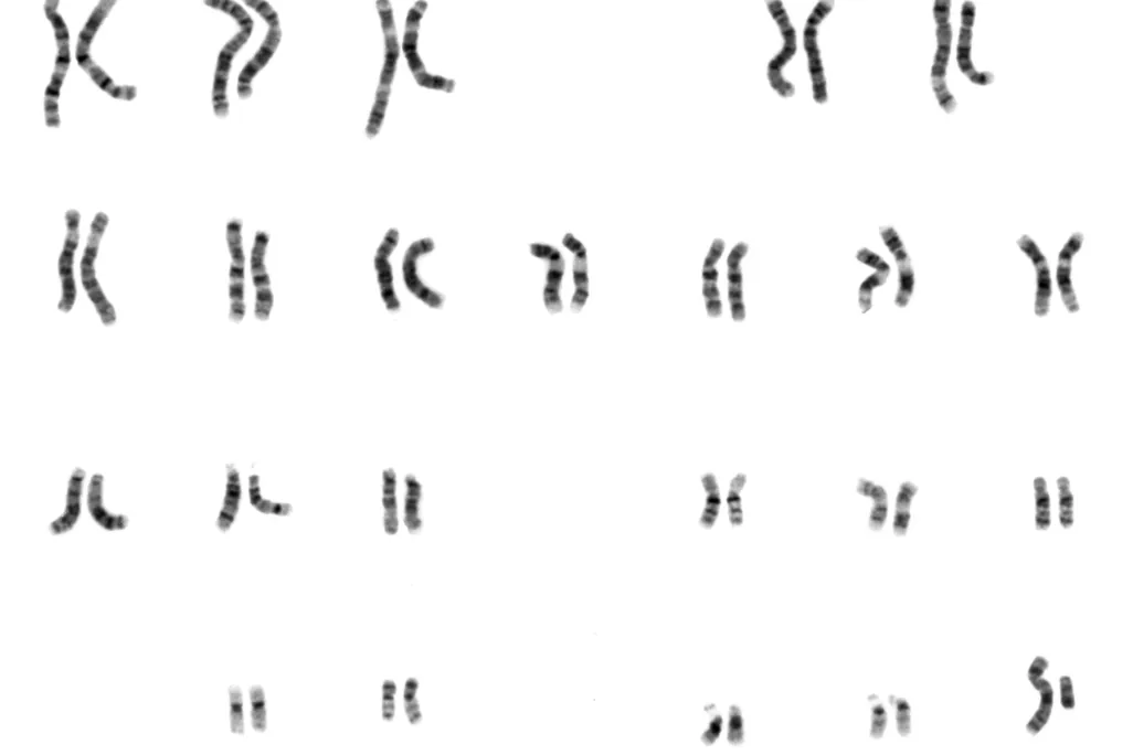 A photograph of a male's chromosomes