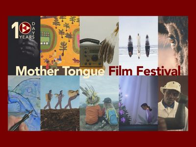 A five by two grid showing ten images from ten movies that will be showcased at the festival. In the top left corner, the Mother Tongue Film Festival logo boasts red and cream colors.