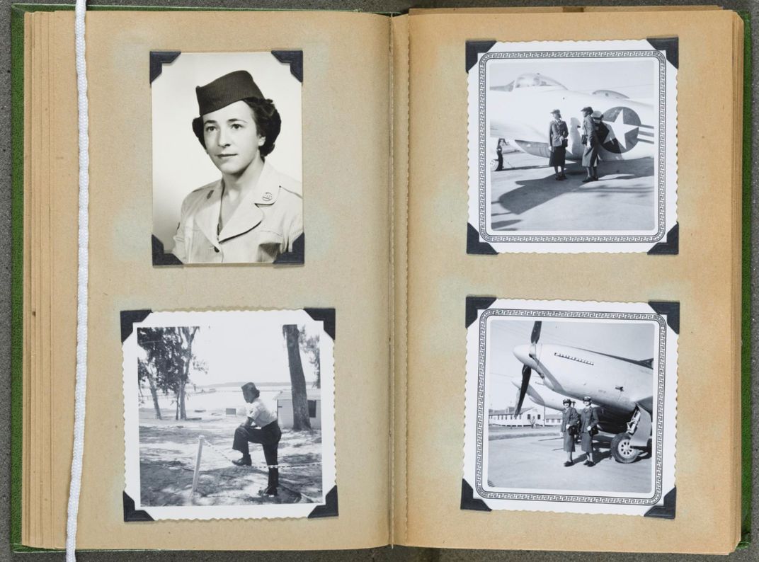 Helen James brought her photo album from her military days to the National Air and Space Museum.
