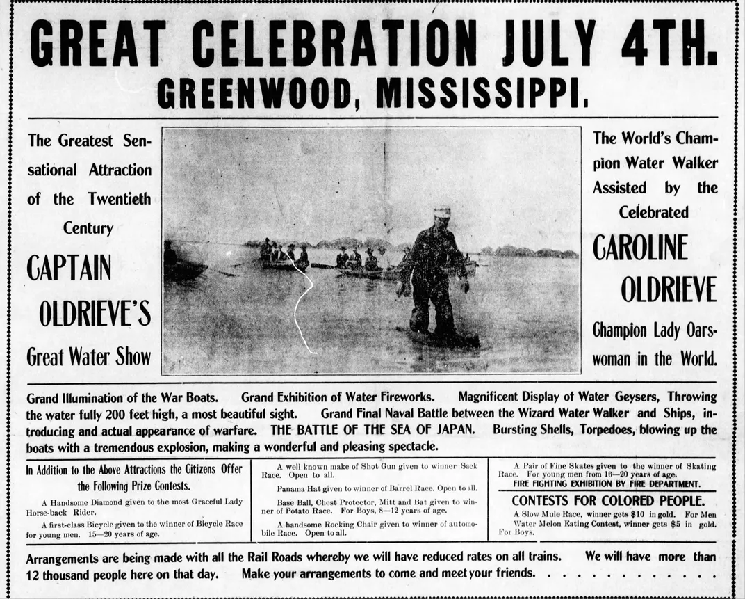 An advertisement for the Oldrieves' July 4, 1907, show