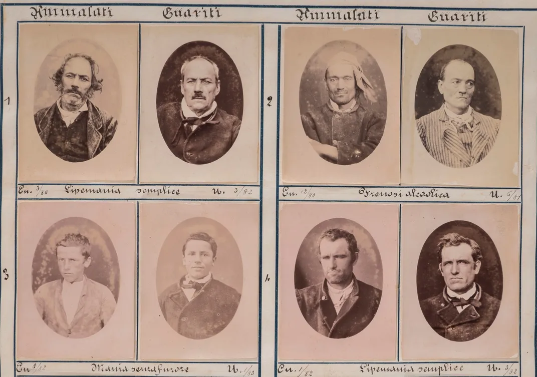 Photographs of San Servolo patients taken upon their admission and release from the psychiatric hospital