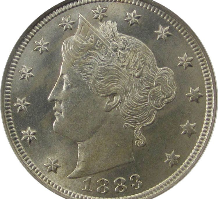 A Liberty Head nickel from 1883