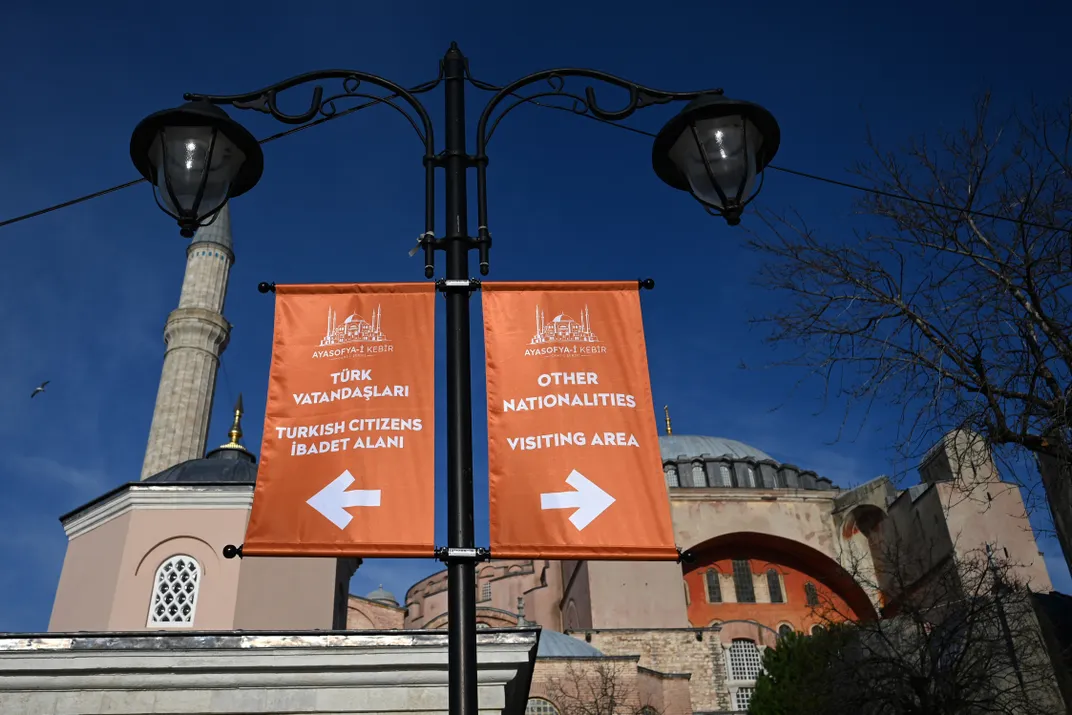 Signs outside the Hagia Sophia
