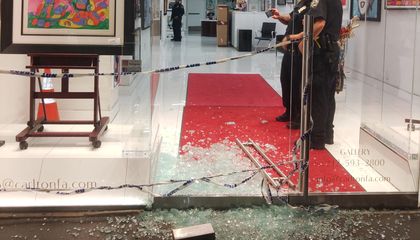 Thieves used a hammer to shatter the front door to the gallery.