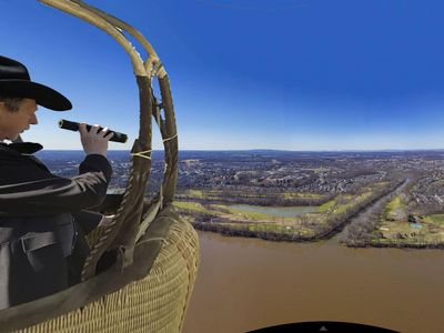 How the landscape across the Potomac River from Edwards Ferry, Maryland, would have looked to a Civil War "aeronaut." See below for interactive 360-degree view.