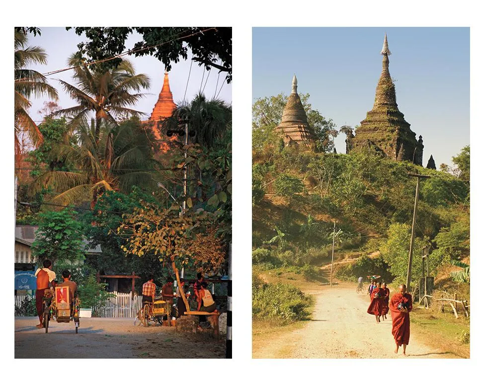 Monks near Kothaung temple / Mrauk U residents  