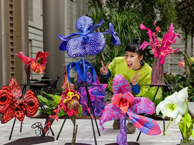 To construct her sculptures, artist Phaan Howng used 3-D prints of plants in the Smithsonian Gardens collection, then mounted them onto a steel armature and base. They were then modified and finished with resin, resin foam, foam air dry clay, EVA foam and acrylic paint.