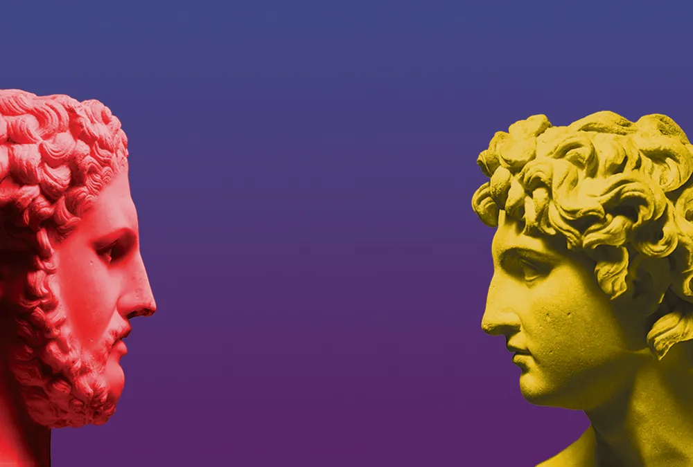 OPENER-Photo illustration of Philip II of Macedon, left, and his son Alexander the Great. Sculptures are first-century Roman copies of Greek originals.