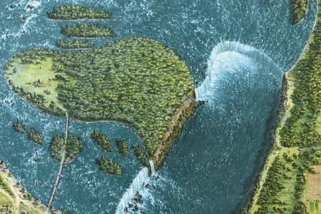 George Catlin's c. 1827 fusion of art and cartography, A Bird's Eye View of Niagara Falls, likely struck 19th-century viewers as highly imaginative.