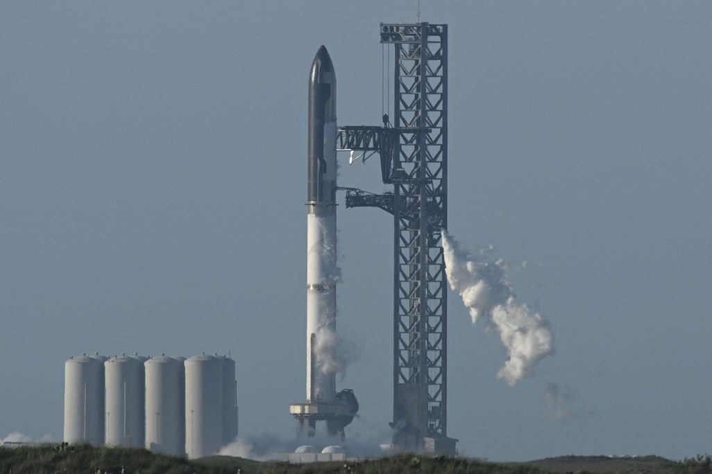 A rocket standing on a launchpad