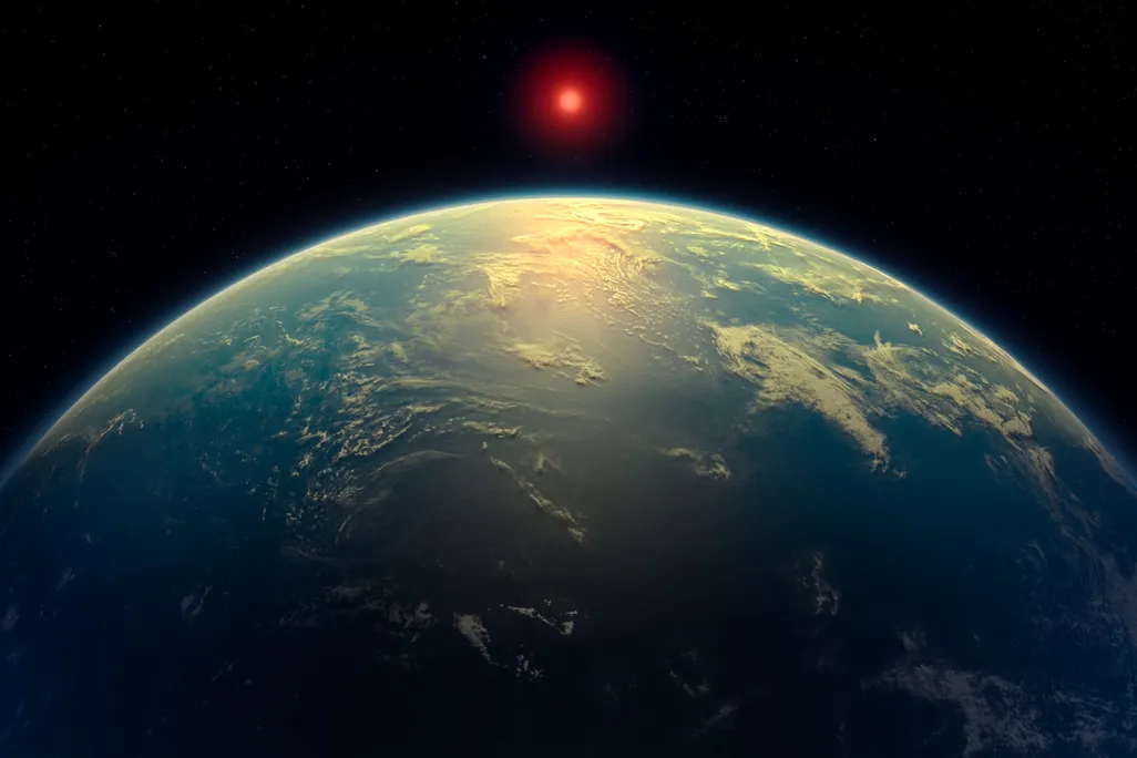 a rendition of planet with clouds and water