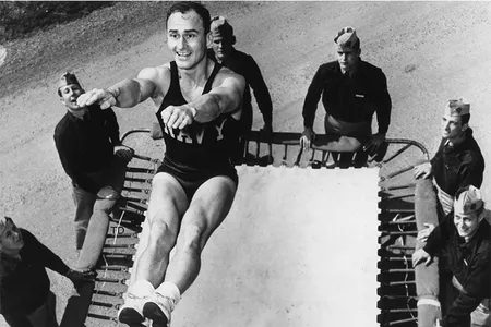 The military latched on to the trampoline as a training device for pilots, to allow them to learn how to reorient themselves to their surroundings after difficult air maneuvers.