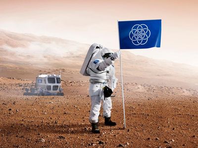 Graphic design student Oskar Pernefeldt envisions a blue and white flag to symbolize Earth's presence on far off planets like Mars. 