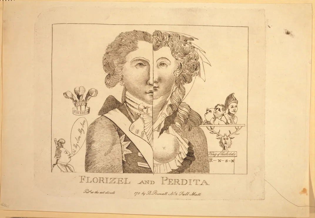 An etching of the future George IV and his mistress Mary Robinson as Florizel and Perdita from Shakespeare's The Winter's Tale