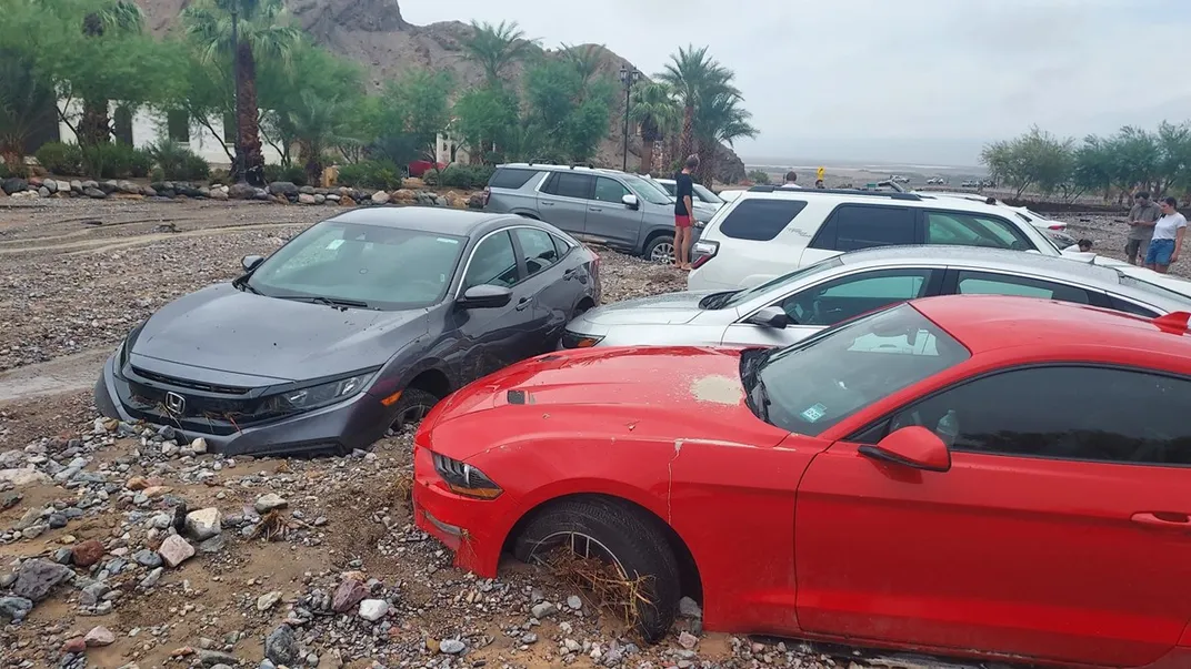 Cars covered in debris