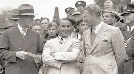 Grantland Rice, Gene Sarazen and Craig Wood at the 1935 Augusta National Invitational Tournament.