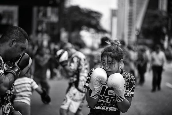 Playing and practicing boxing on the street thumbnail