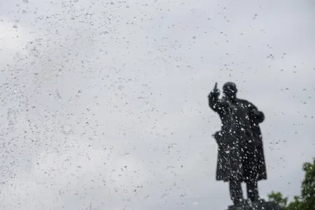 A 35-foot-tall statue of Lenin speechifying from atop an armored car stands outside Finland Station in St. Petersburg.