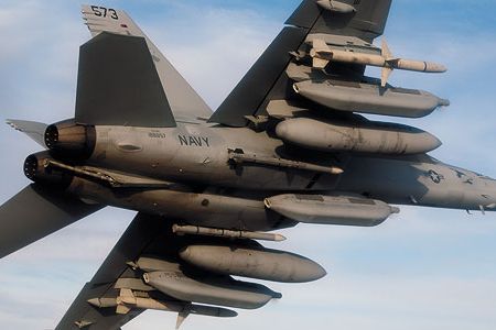 No soft underbelly here: The EA-18G Growler hauls missiles, fuel tanks, and electronic warfare pods.