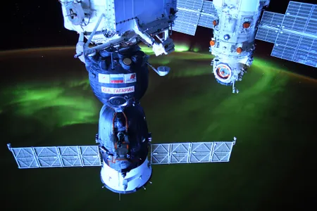 An inauspicious start: The newly arrived Nauka science module (right) alongside a Soyuz crew vehicle.