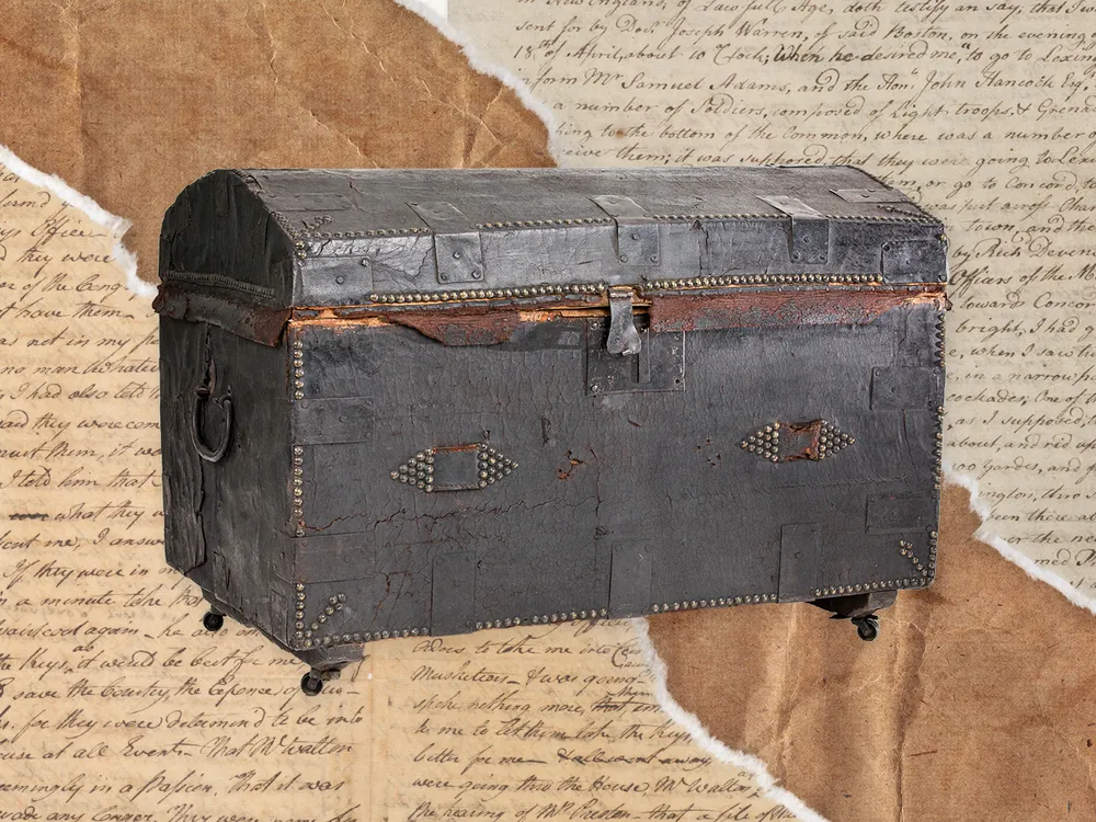 An illustration of a trunk of patriot documents saved by Paul Revere
