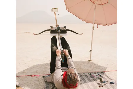 Poised on a Nevada salt flat, Alan Case, one of the world&rsquo;s top practitioners of flight shooting, aims his custom-built bow, which requires so much strength to draw he must use his legs.