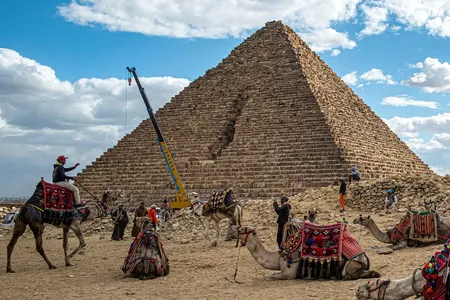 In late January, workers began moving the Pyramid of Menkaure's granite blocks, many of which were abandoned around the structure's base.