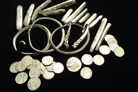 Some of the items found in the Watlington hoard including coins depicting Alfred the Great and Ceolwulf II together