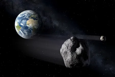 The European Space Agency&#39;s Planetary Defense Office tracks and observes near-Earth objects passing by our planet, such as those shown in this illustration.&nbsp;